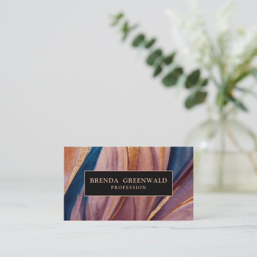 QR CODE Modern terracotta blue glitter Gold Visitekaartje (Staand voorkant)