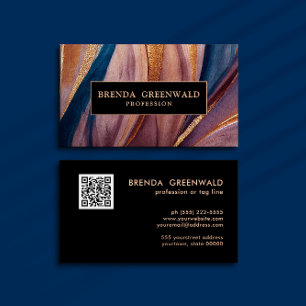 QR CODE Modern terracotta blue glitter Gold Visitekaartje