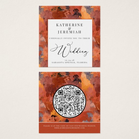 QR-code Modern Terracotta Boho Weddenschap Vierkante Visitekaartjes (Voorkant /achterkant)