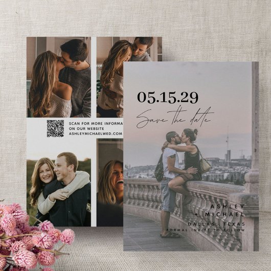 QR Code Modern Vellum Overlay Script 4 Foto Save The Date