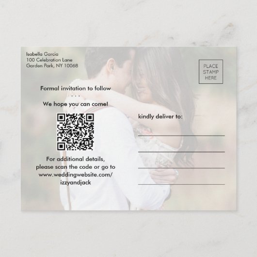 QR Code Modern vijf het Berichten van de Foto spar Aankondigingskaart (Achterkant)