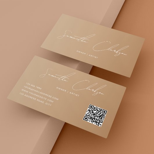 QR-code modern vol boho beige handgeschreven scrip Visitekaartje