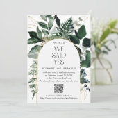 QR-code, Modern Waterverf Greenery Wedding Aankondiging (Staand voorkant)