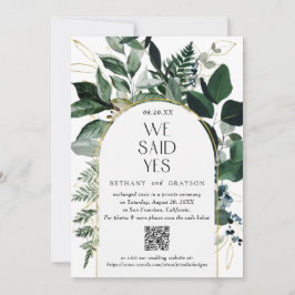 QR-code, Modern Waterverf Greenery Wedding Aankondiging