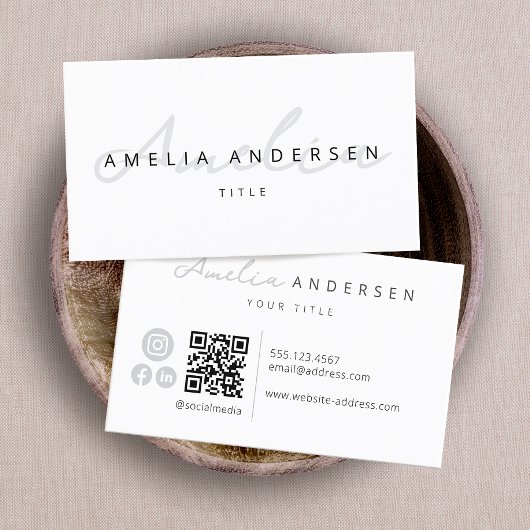 QR Code Modern Wit Professioneel Script Visitekaartje