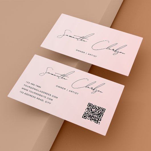 QR Code Modern Zuivere Blozende Roze Handgeschreve Visitekaartje