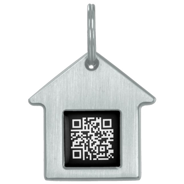 QR Code | Modern Zwart Als Vermist Scanbaar Huisdieren Naamplaatje (Voorkant)