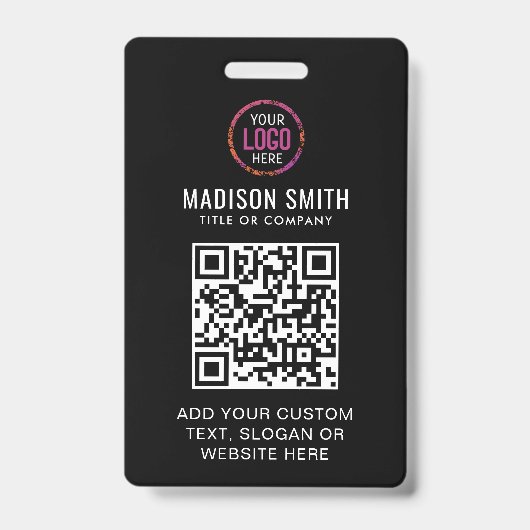 QR-code modern zwart bedrijfslogo evenementenbadge Badge (Voorzijde)