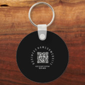 QR-code modern, zwart bedrijfslogo Rond Sleutelhanger (Voorkant)