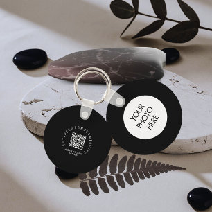 QR-code modern, zwart bedrijfslogo Rond Sleutelhanger