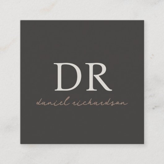 QR Code Modern Zwart Esthetisch Initiaal Monogram Vierkante Visitekaartje (Voorkant)