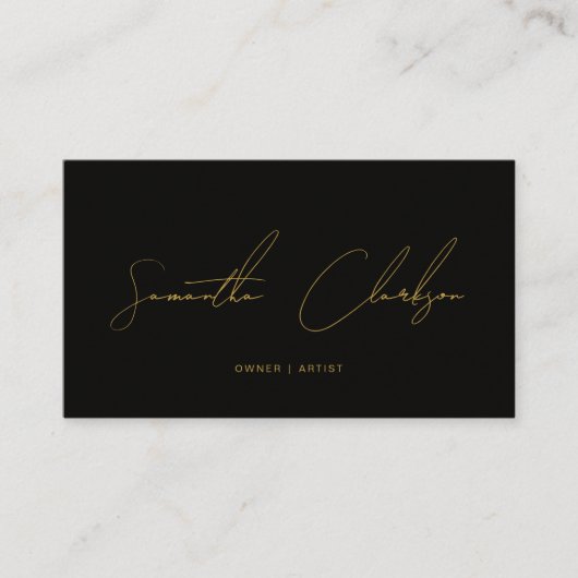 QR Code Modern Zwart & Goud Handgeschreven Script Visitekaartje (Voorkant)
