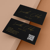 QR Code Modern Zwart & Goud Handgeschreven Script Visitekaartje