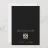 QR Code Modern Zwart & Goud Minimal Leaf Wedding Kaart (Achterkant)