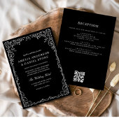 QR Code Modern Zwart & Wit Minimal Wedding Kaart