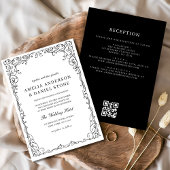 QR Code Modern Zwart & Wit Minimal Wedding Kaart