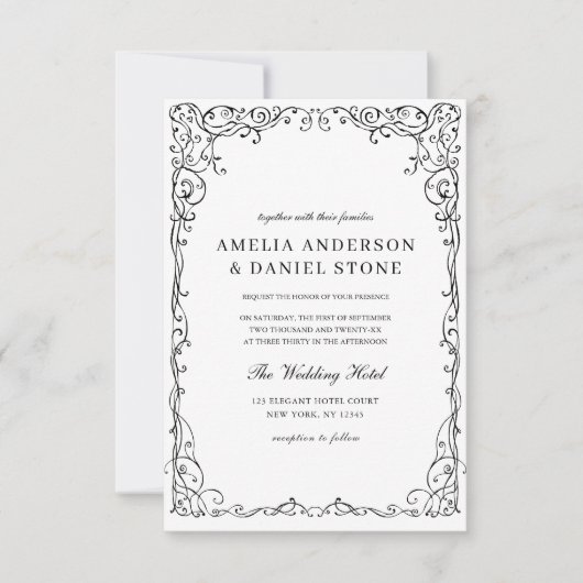 QR Code Modern Zwart & Wit Minimal Wedding Kaart (Voorkant)