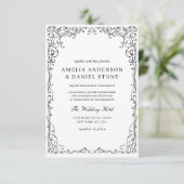 QR Code Modern Zwart & Wit Minimal Wedding Kaart (Staand voorkant)