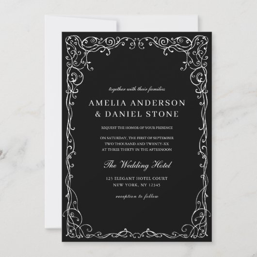 QR Code Modern Zwart & Wit Minimal Wedding Kaart (Voorkant)