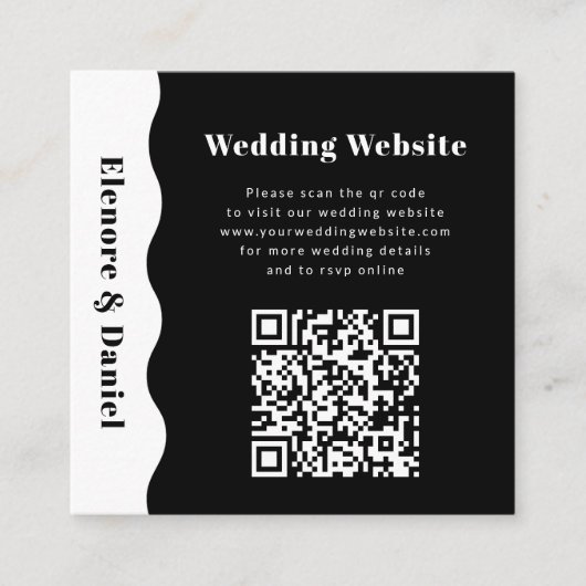 QR Code Modern Zwart Wit Side Wave Foto Huwelijk Informatiekaartje (Voorkant)