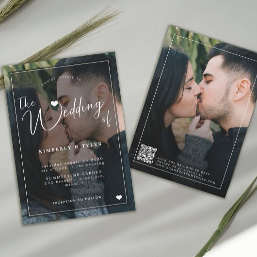 QR CODE moderne 2 fotobekleding zwarte bruiloft Kaart