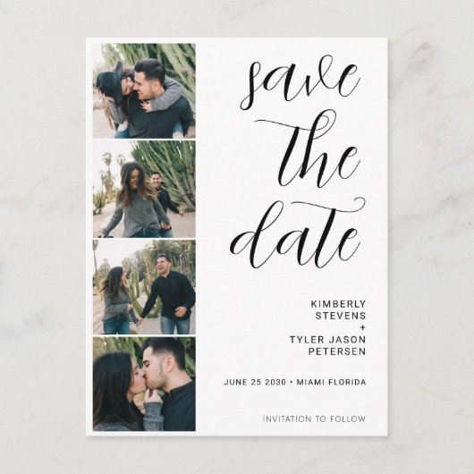 QR CODE moderne 4 foto's bruiloft Aankondigingskaart (Voorkant)