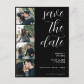 QR CODE moderne 4 foto's zwarte bruiloft Aankondigingskaart (Voorkant)