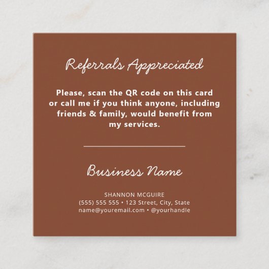 QR Code Moderne Aarde Tones Professional Business Aanbevelingskaartje (Voorkant)