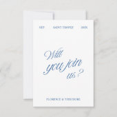 QR-code moderne blauwe en witte trouw-RSVP RSVP Kaartje (Voorkant)