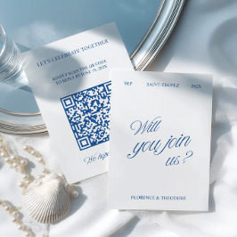 QR-code moderne blauwe en witte trouw-RSVP RSVP Kaartje