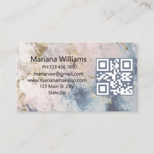 qr - code moderne blauwe goudmake - up en spijkers visitekaartje (Achterkant)