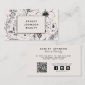 QR Code Moderne Botanische Blush en Zwart Visitekaartje (Voorkant / Achterkant)