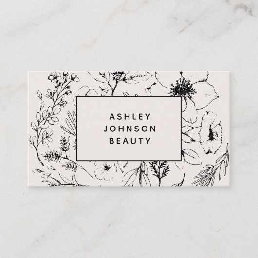 QR Code Moderne Botanische Blush en Zwart Visitekaartje (Voorkant)