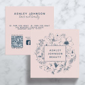 QR Code Moderne Botanische Blush Roze Marine Blauw Vierkante Visitekaartje