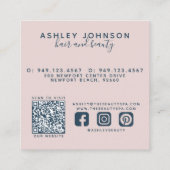 QR Code Moderne Botanische Blush Roze Marine Blauw Vierkante Visitekaartje (Achterkant)