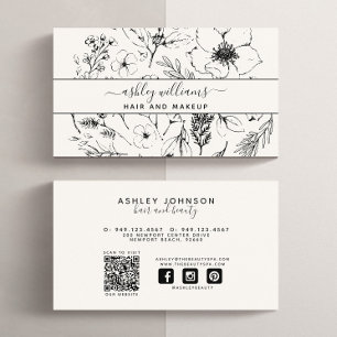 QR Code Moderne Botanische Blush Zwart Social Medi Visitekaartje