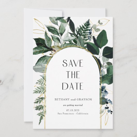 QR-code, moderne botanische tuin bruiloft Save The Date (Voorkant)