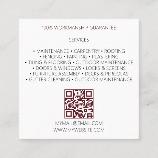 QR Code Moderne Bouwer Professional Vierkante Visitekaartje (Achterkant)