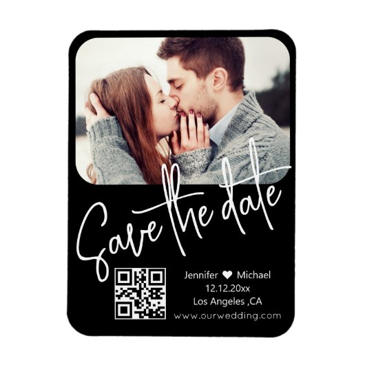 qr-code moderne chic huwelijksfoto save the date  magneet (Verticaal)