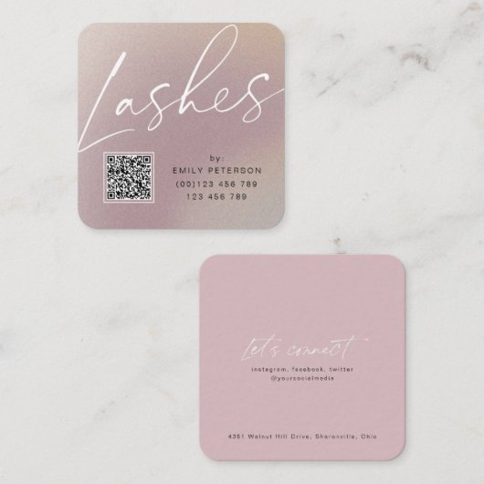 QR-code moderne chic lashextensie Vierkante Visitekaartje (Voorkant / Achterkant)