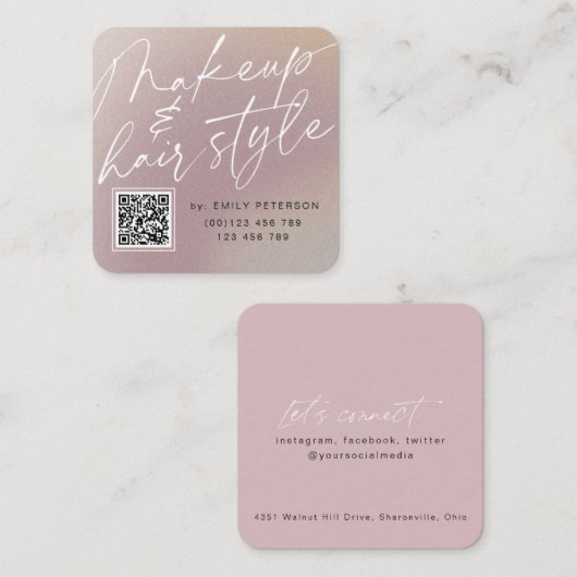 QR-code moderne chic make-up en haarstijl  Vierkante Visitekaartje (Voorkant / Achterkant)