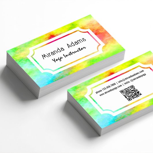 QR Code Moderne Elegante Waterverf Yoga-instructeu Visitekaartje