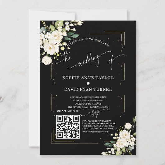 QR Code Moderne Floral Fotokalligrafie Weduwschap Kaart (Voorkant)