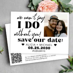 QR-code moderne foto grappige informele bruiloft Save The Date