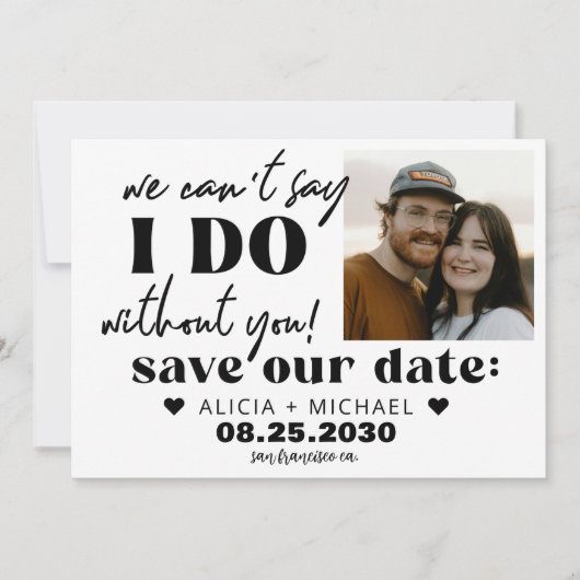 QR-code moderne foto grappige informele bruiloft Save The Date (Voorkant)