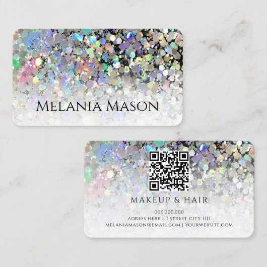 QR Code Moderne Glitter Make-up Artiest Uniek Visitekaartje (Voorkant / Achterkant)
