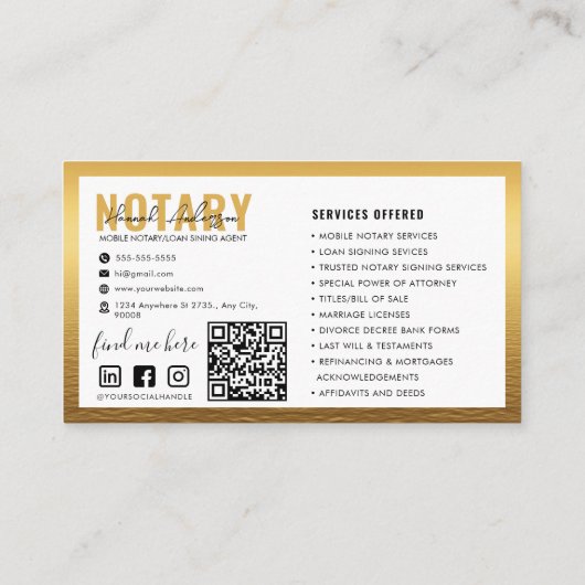 QR-code | Moderne Gouden Mobiele Notaris Publiek Visitekaartje (Achterkant)