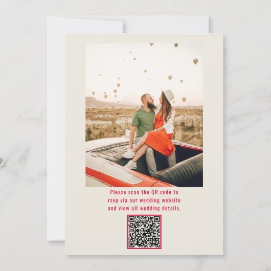 QR Code Moderne grillige retro leuke foto bruiloft Kaart (Achterkant)