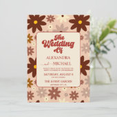 QR Code Moderne Groovy Retro 70s Bloemenbruiloft Kaart (Staand voorkant)