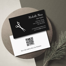 QR code Moderne Haar Stylist Schaar Zwart Visitekaartje
